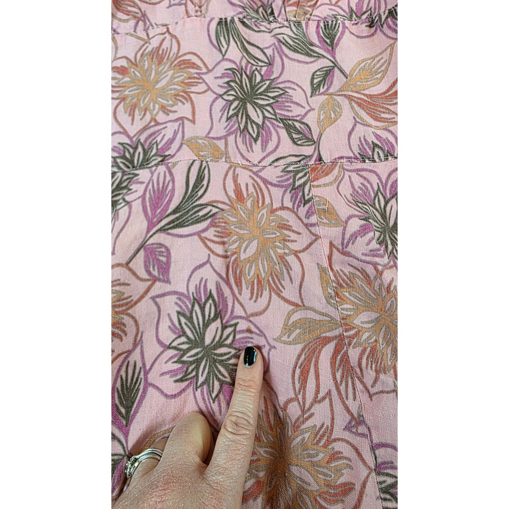 Cut Loose Womens Pink Floral 100% Linen Sleeveless V-Neck Midi Dress Large USA - Picture 7 of 13